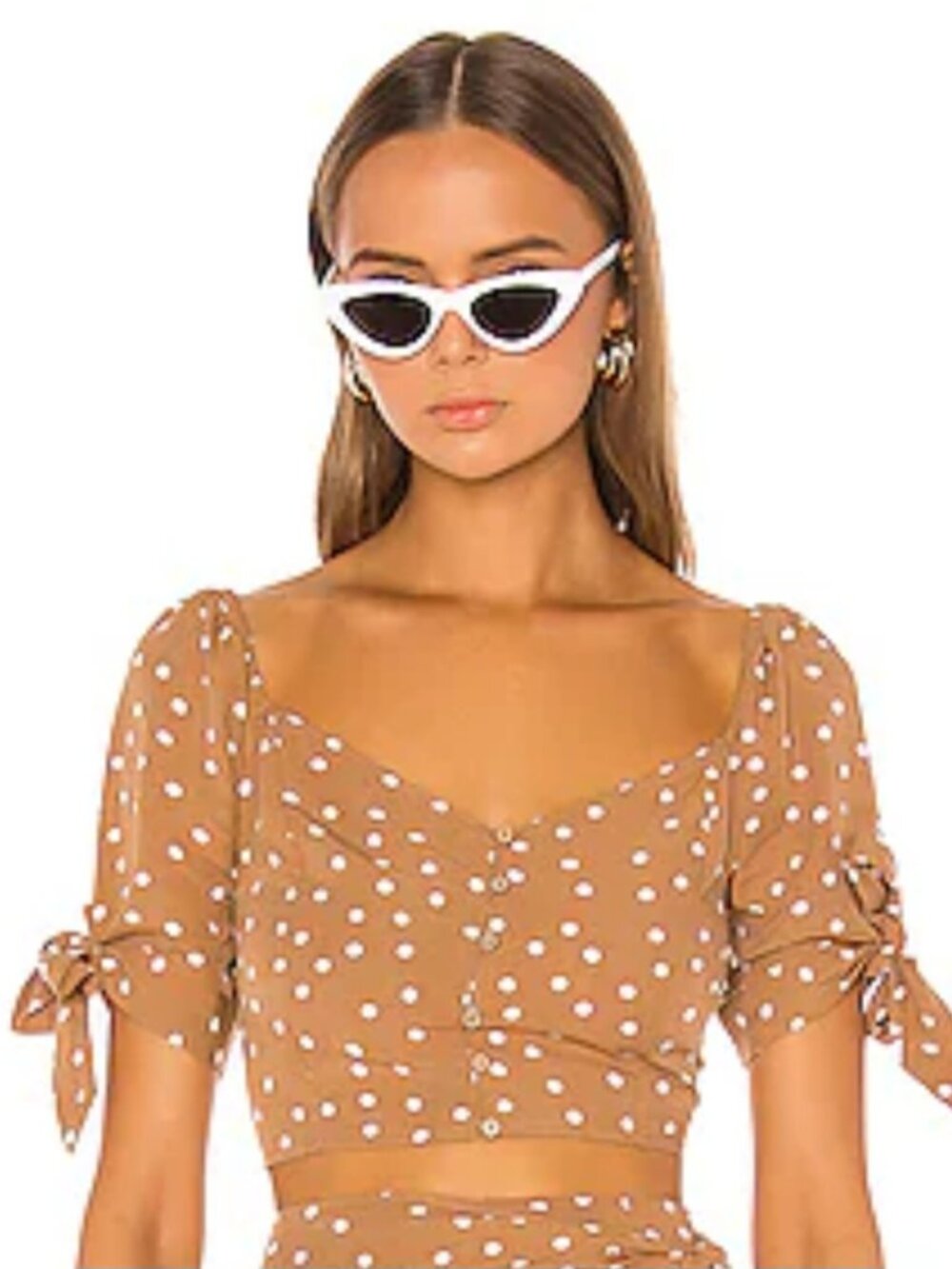 L*Space Women's LOLA top Brown And White Polka Dot Crop Size XS